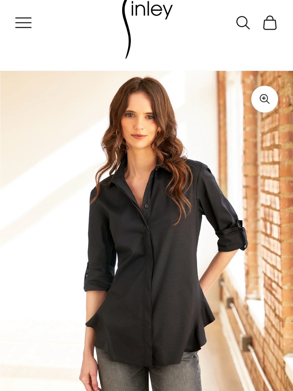 Finley Black Women's Button-Down Shirt with Roll-Tab Sleeves